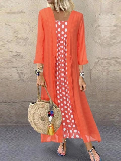 Casual Polka Dot Two-Piece Maxi Dress zecalaba.com