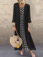 Casual Polka Dot Two-Piece Maxi Dress