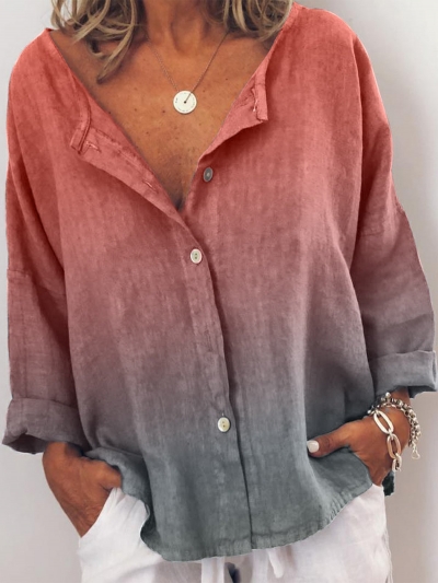 Plus Size V Neck Casual Long Sleeve Blouse