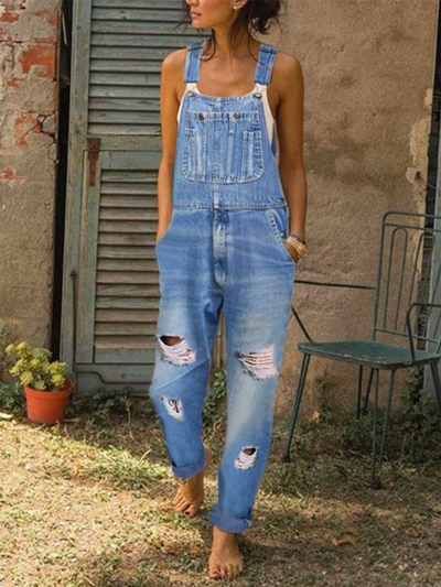 Casual Denim Rompers zecalaba.com