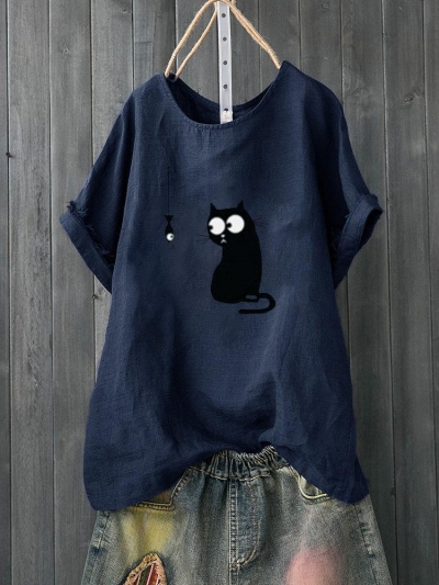 Cartoon Print Cute Short Sleeve Casual T-Shirt zecalaba.com