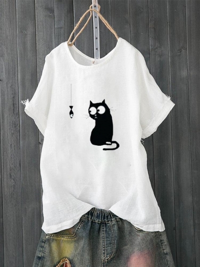 Cartoon Print Cute Short Sleeve Casual T-Shirt zecalaba.com