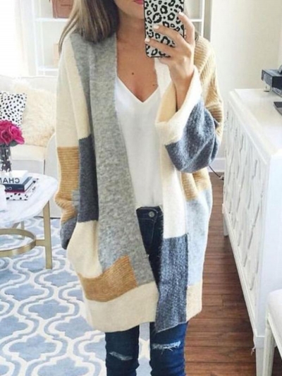 White Cotton V-Neck Casual Knitted Cardigan zecalaba.com