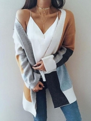 White Cotton V-Neck Casual Knitted Cardigan