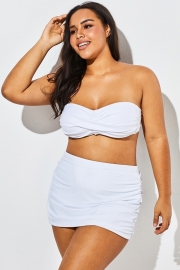 VALENTINE WHITE BANDEAU BIKINI WITH SHIRRED SKIRT