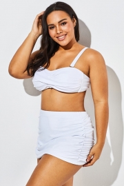 VALENTINE WHITE BANDEAU BIKINI WITH SHIRRED SKIRT