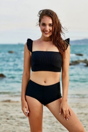 Solid Black Groove Crop Bikini Set