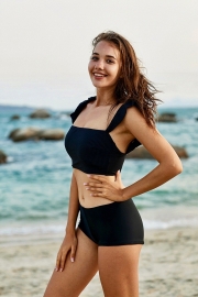 Solid Black Groove Crop Bikini Set