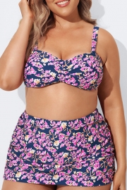 Purple Floral Twist Front Bandeau Bikini Set