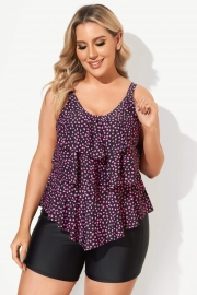 Black Pink Dot Tiered-Ruffle Tankini Set