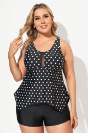 Black Dots Classic Handkerchief-Hem Tankini Top