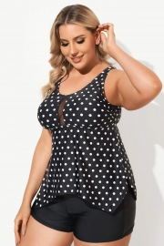 Black Dots Classic Handkerchief-Hem Tankini Top