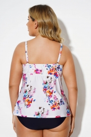 Floral Tie Front Sweetheart Neckline Fashion Tankini