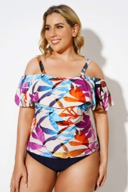 Colourful Leaves Printed Underwire Tankini Top