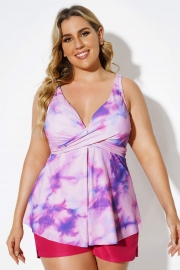 Tie Dye V-Neck Twist Elegant Tankini Top