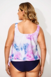 Tie Dye Square Collar Side Tie Hemline Tankini