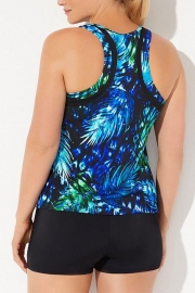 CHLORINE RESISTANT HIGH NECK RACERBACK TANKINI SET WITH BOY SHORT