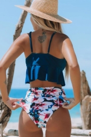 Flower Print High Waist Flouncing Bikini Set