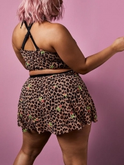 LEOPARD FLORAL MESH HIGH WAIST SKATER BIKINI SET