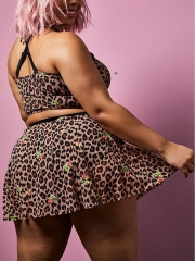 LEOPARD FLORAL MESH HIGH WAIST SKATER BIKINI SET