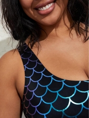 BLACK MERMAID WIRELESS SCOOP NECK BIKINI SET
