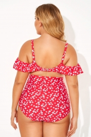 Red Floral Ruffled Underwire Women Bikini Top