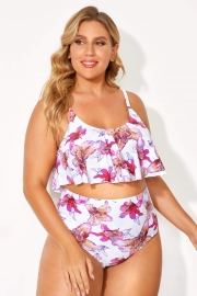 Floral Print Fashionable Women Frill Bikini Top