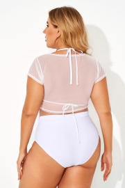 White Self-tie Halter Straps Mesh Crop Bikini Top