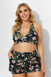 Flower Printed Women V-neck Bikini Top