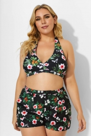 Flower Printed Women V-neck Bikini Top