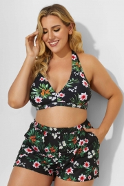 Flower Printed Women V-neck Bikini Top