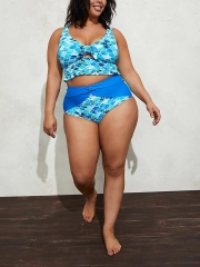 BLUE MERMAID RUFFLE MIDKINI SWIM BIKINI SET