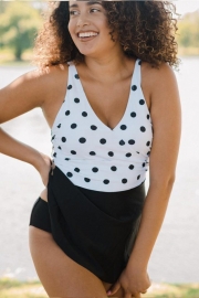 Polka Dots Print V Neck Tankini Set