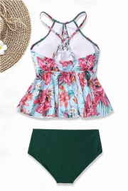 Charmo Women Cute Floral High Neck High Waisted Tankini