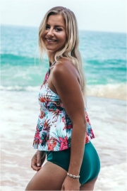Charmo Women Cute Floral High Neck High Waisted Tankini