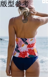 Pink and Flower Halter Neck Tankini Set