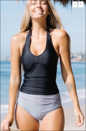 Ruched Halter Neck Retro Stripe Print Tankini Set
