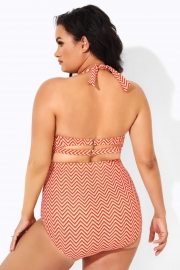 Wave Pattern Halter High Waist Bikini Top