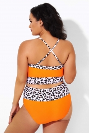 Neon Orange Leopard Printed Sexy Swim Bikini Top