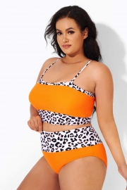Neon Orange Leopard Printed Sexy Swim Bikini Top
