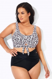 Leopard Print Knot Front Women Bikini Top