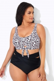 Leopard Print Knot Front Women Bikini Top