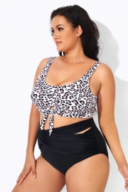 Leopard Print Knot Front Women Bikini Top