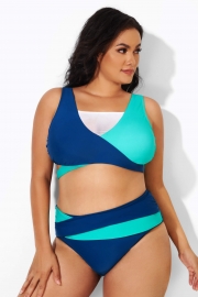 Colorblock Fashion Mesh V-Neck Wrap Bikini Top