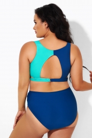 Colorblock Fashion Mesh V-Neck Wrap Bikini Top