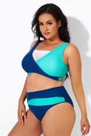 Colorblock Fashion Mesh V-Neck Wrap Bikini Top