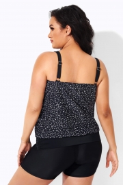 Black White Dot Loop Strap Blouson Tankini Top