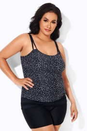 Black White Dot Loop Strap Blouson Tankini Top