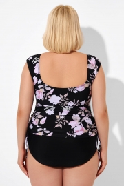 Floral Printed Adjustable Tankini Top With Sleeves