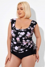 Floral Printed Adjustable Tankini Top With Sleeves